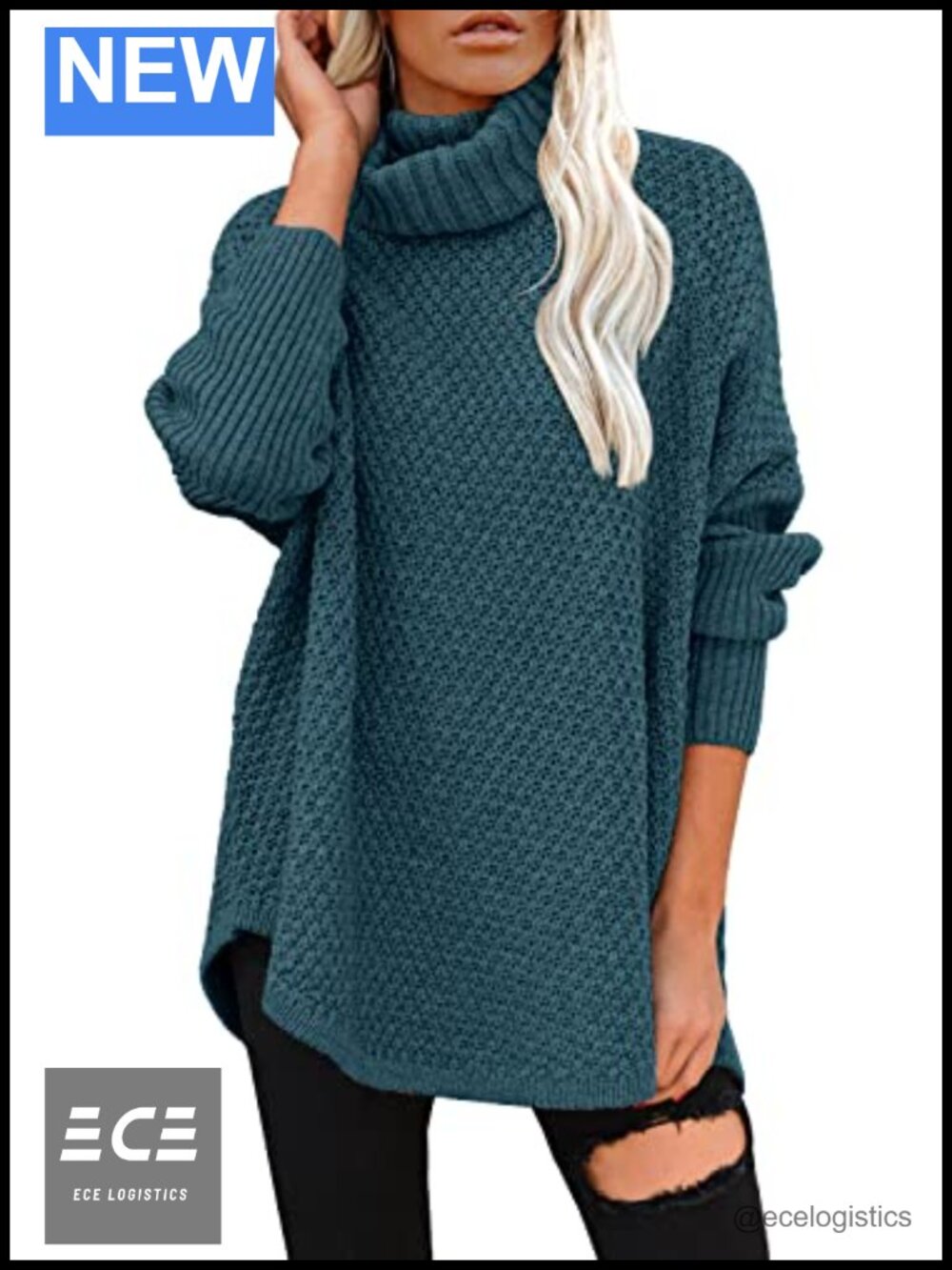 Oversized Turtleneck Long Sleeve Pullover Tunic Sweater